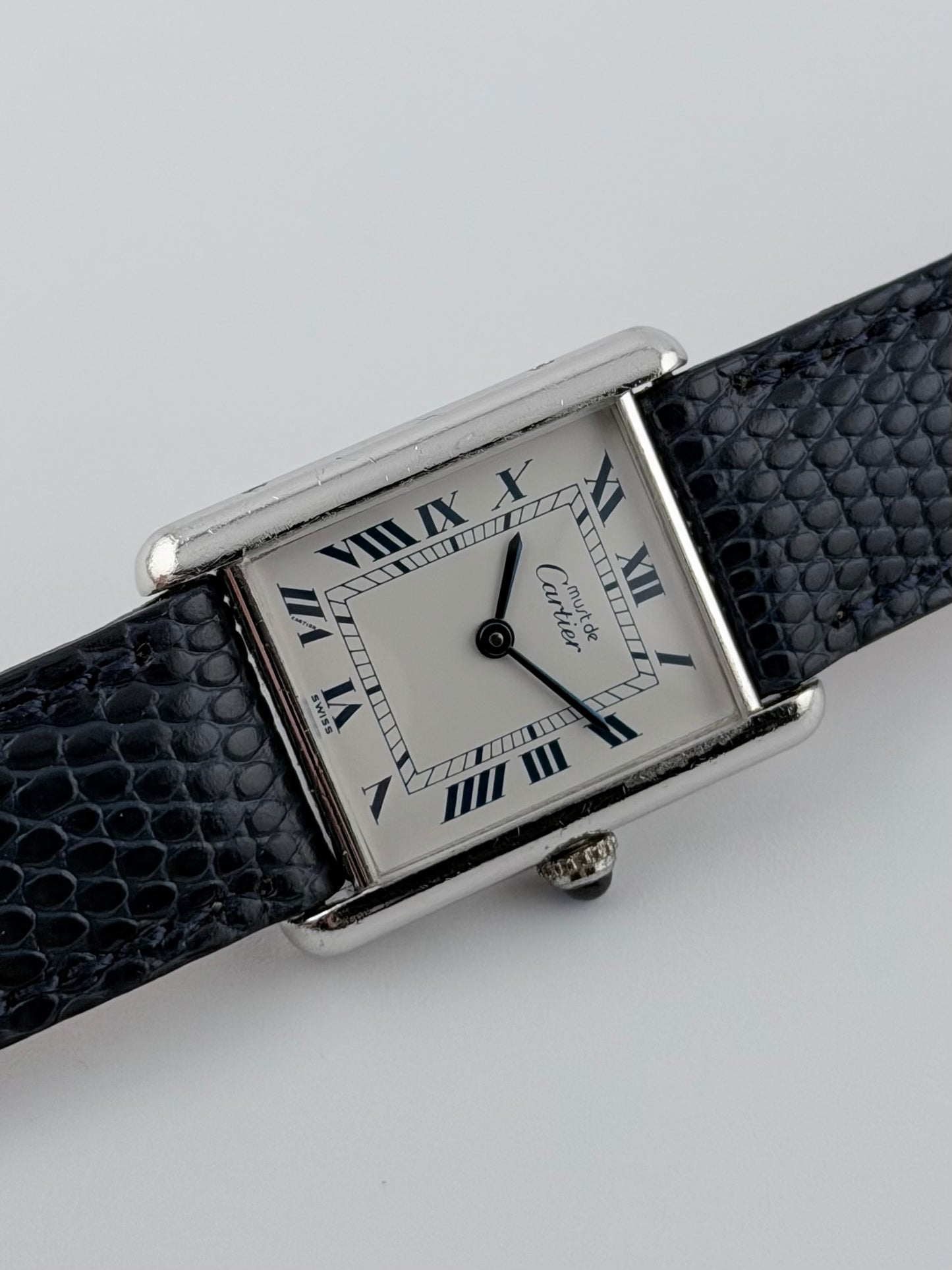 Cartier Must de Cartier Tank Quartz - 690006 - Rare White and Blue Dial - Sterling Silver