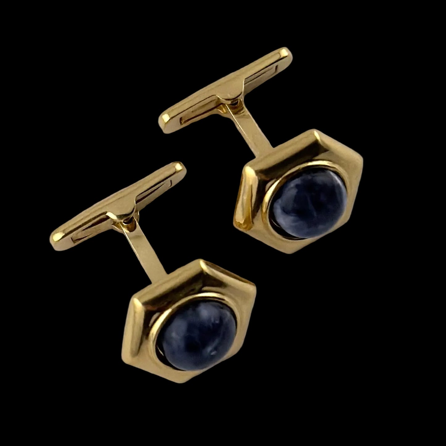 Vintage St Dupont Sodalite Cufflinks - Gold Plated Rare