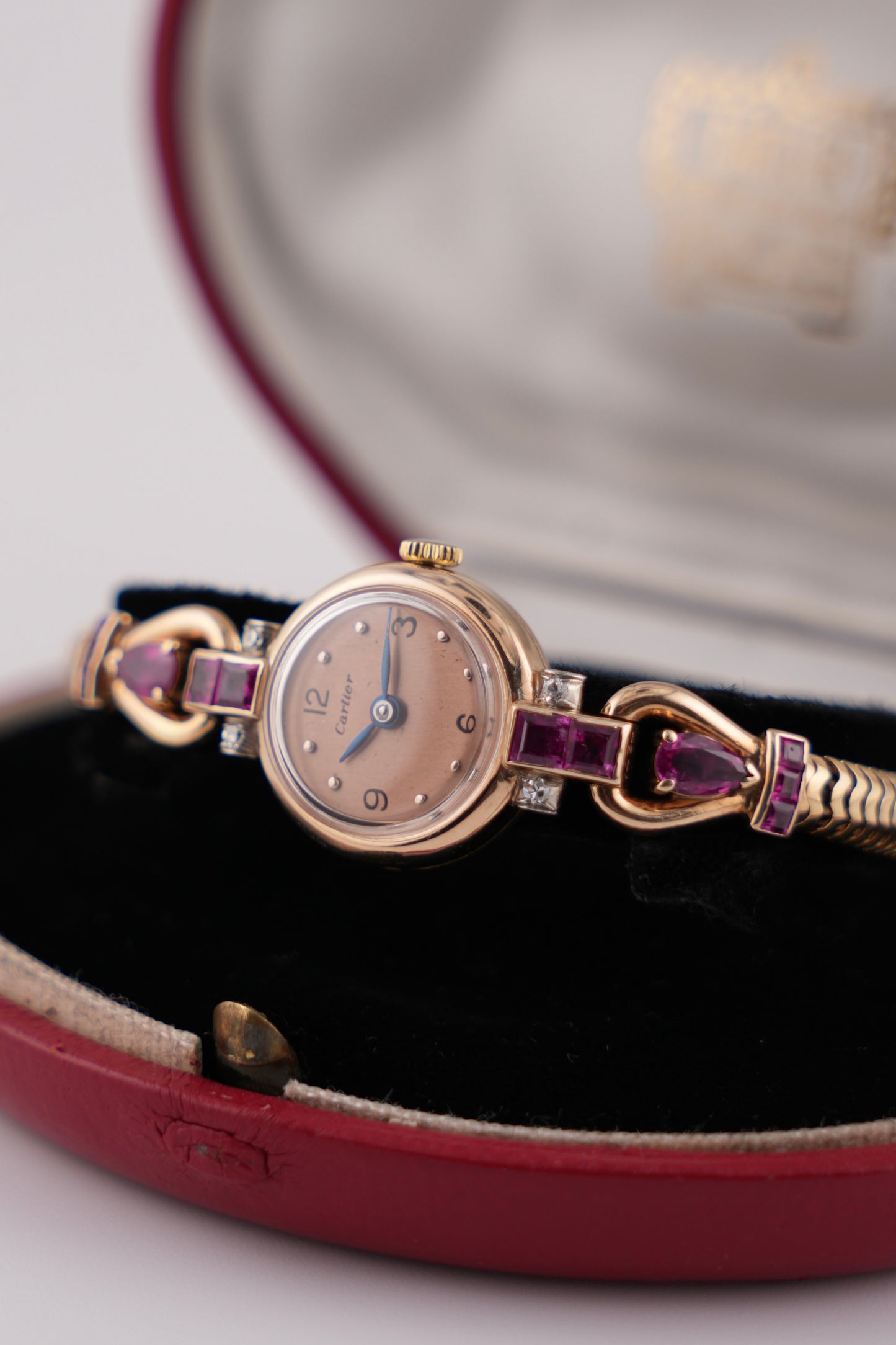 Cartier Ladies 14ct with Rubies and Diamonds Manual Wind - RARE watch and original Box