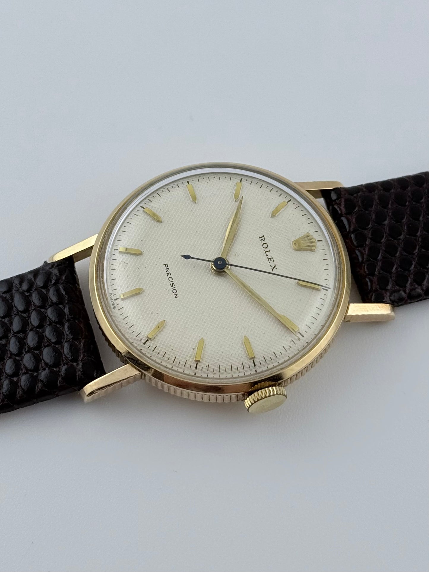 Rolex Precision Manual Wind 9ct Solid Gold - Ultra Rare Coin Edge Case - Honeycomb Dial
