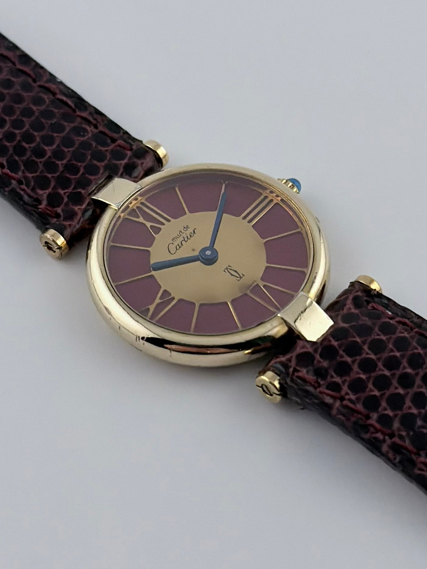 Cartier Must de Cartier Vermeil Quartz - 18 - Gold and Bordeaux Cloisonne Dial - Ladies