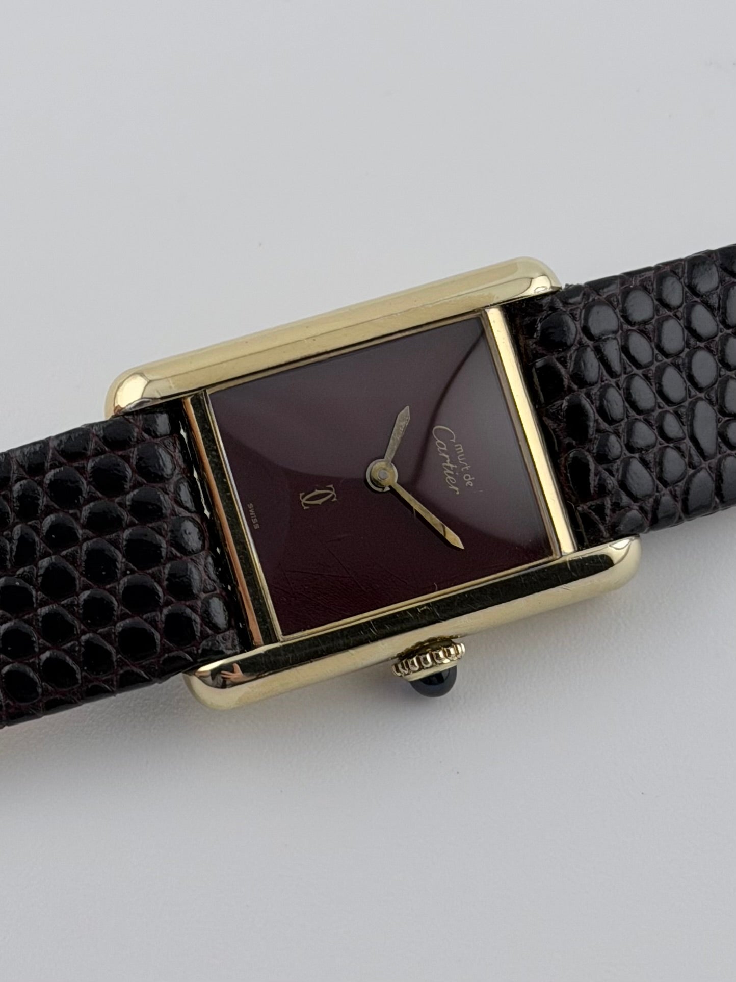 Cartier Must De Paris Tank Manual Wind - 3 - Burgundy Dial - Ladies