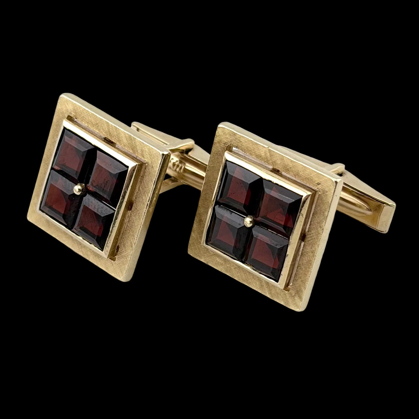 Vintage 1960s Garnet Cufflinks - 14kt Solid Gold