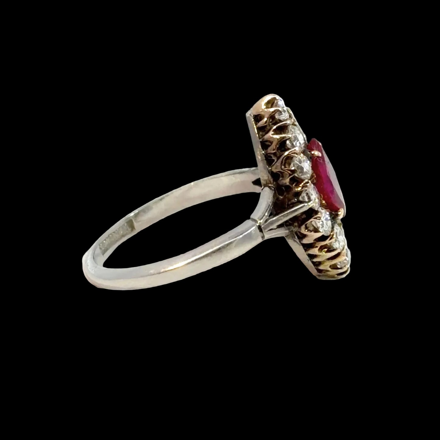 Antique Platinum, Burmese Ruby & Diamond Cluster Ring