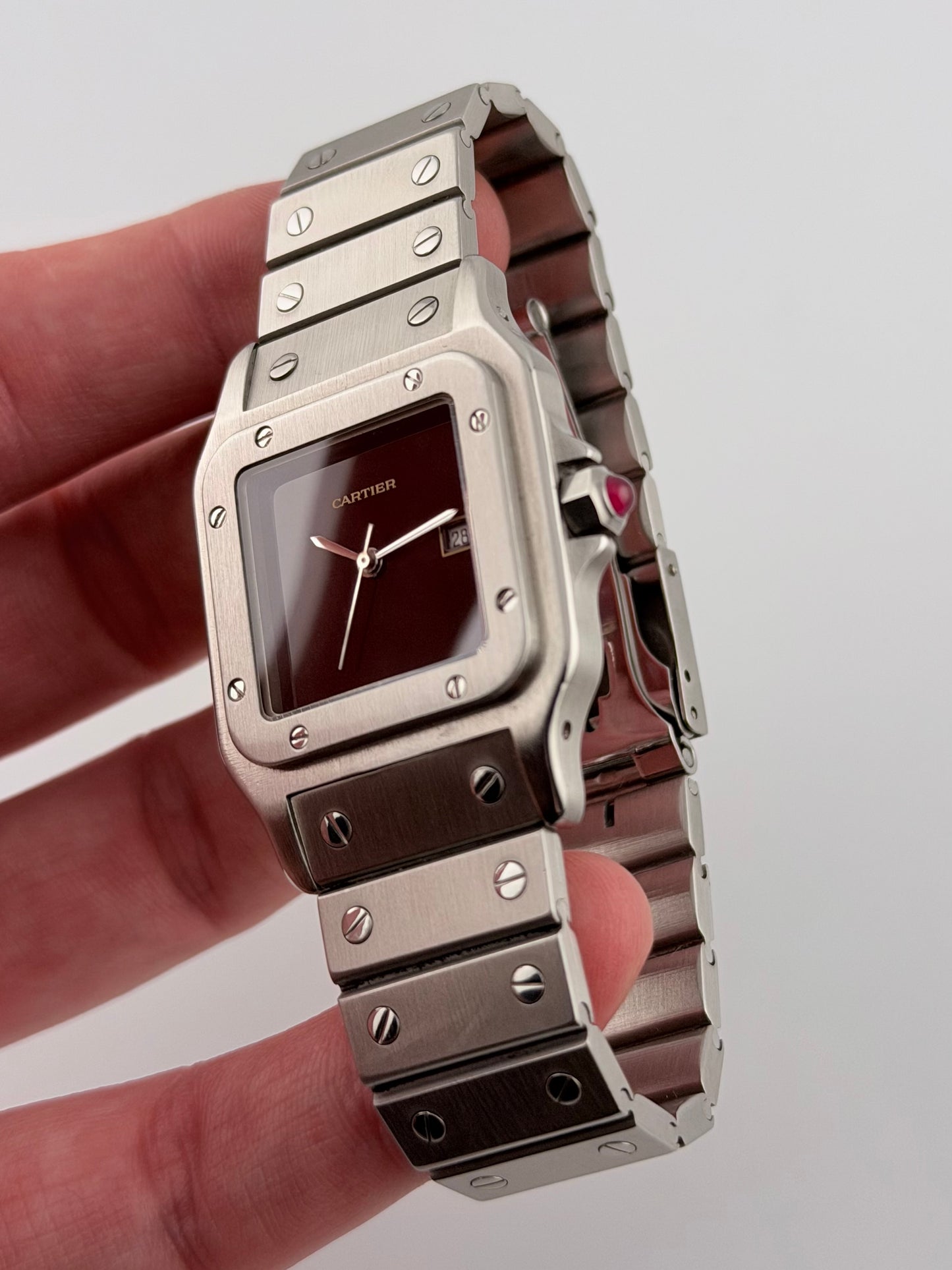 Cartier Santos Carree Automatic - Ultra Rare Burgundy - 2960 - Original Box