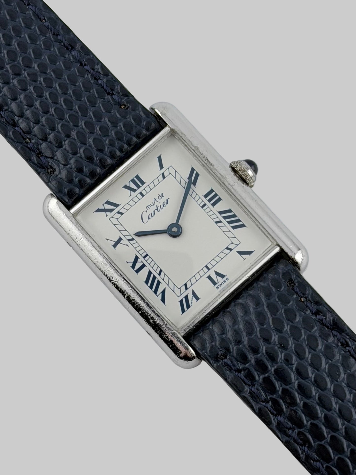 Cartier Must de Cartier Tank Quartz - 690006 - Rare White and Blue Dial - Sterling Silver