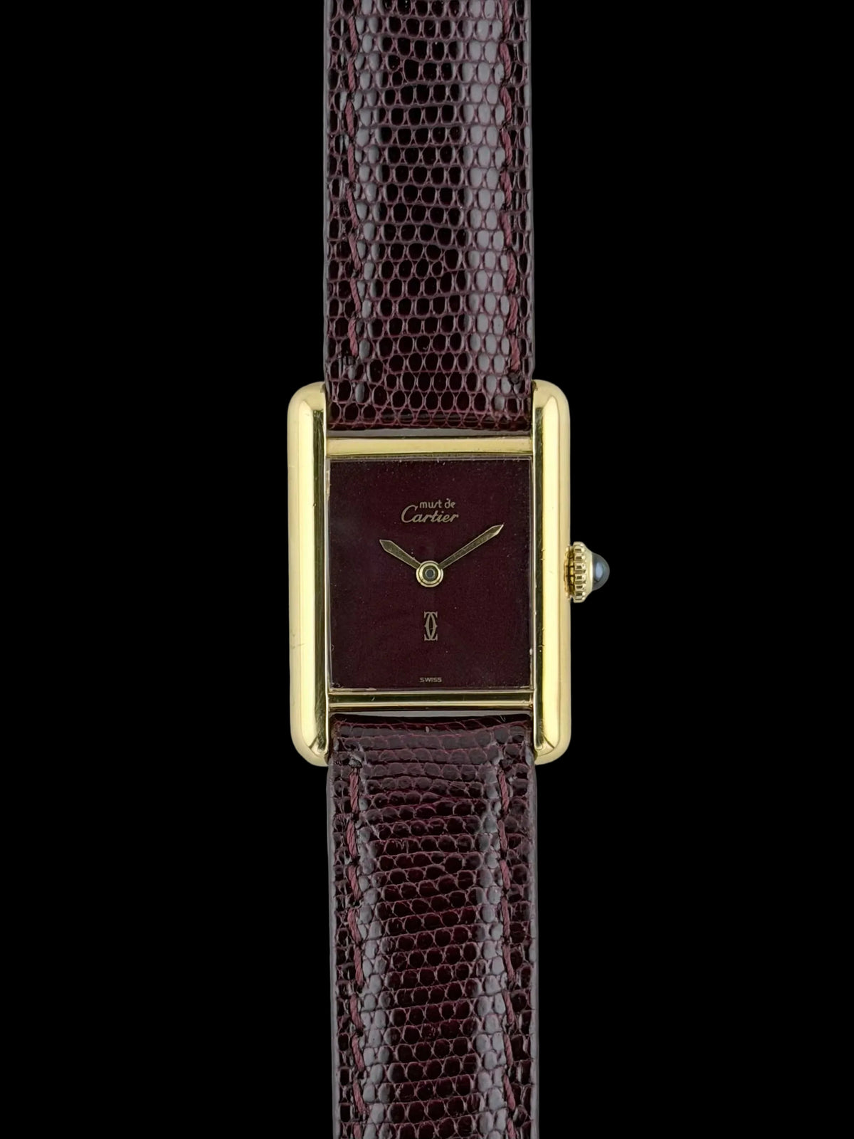 Cartier Must De Tank Paris Manual Wind - 3 - Burgundy Dial - with Pouch & Papers - Ladies