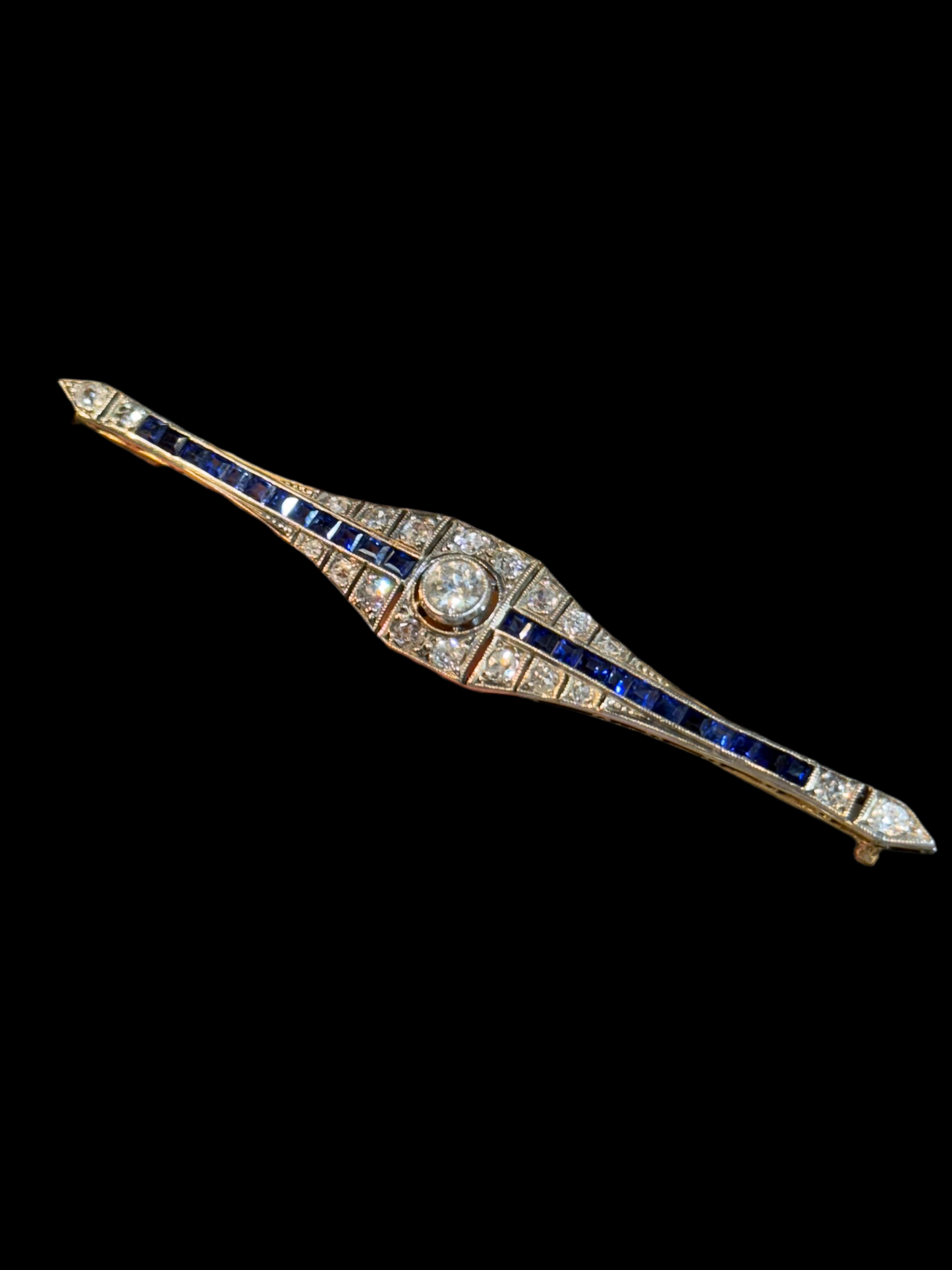 Art Deco Diamond and Sapphire Bar Brooch