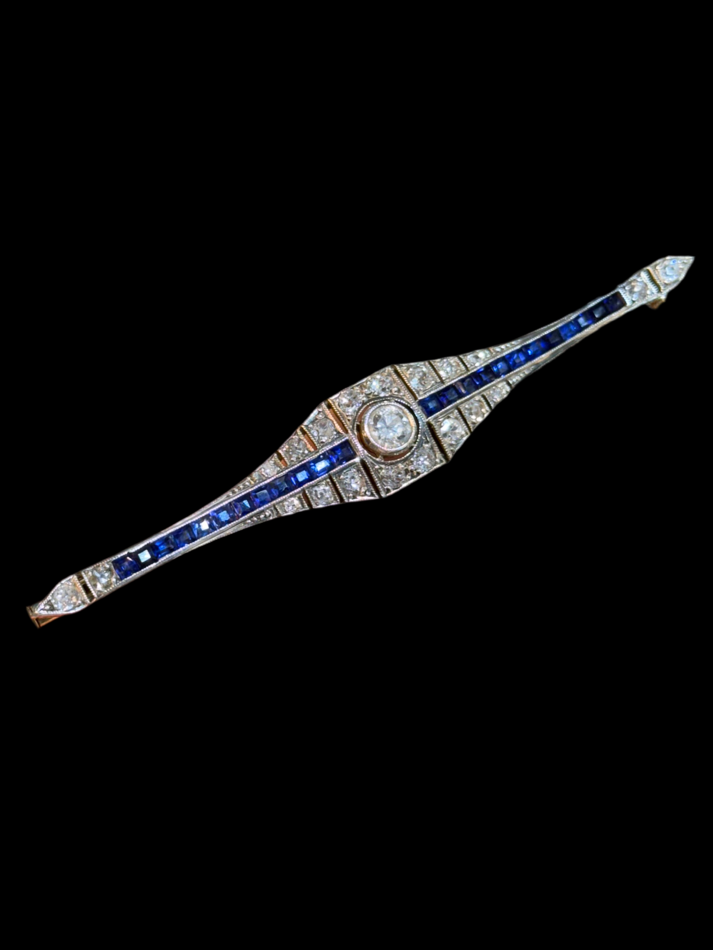 Art Deco Diamond and Sapphire Bar Brooch