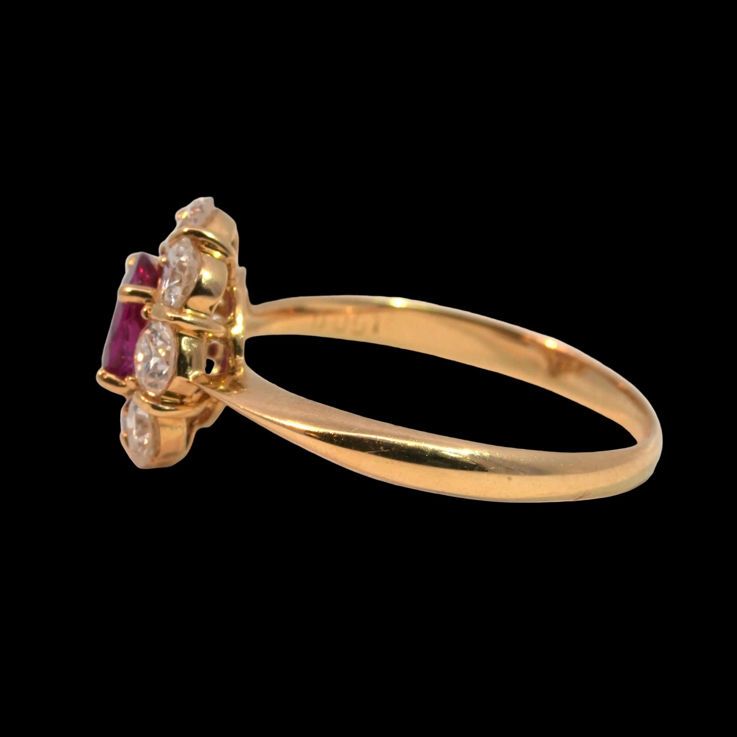 Burma Ruby & Diamond Cluster Ring - 18k Gold