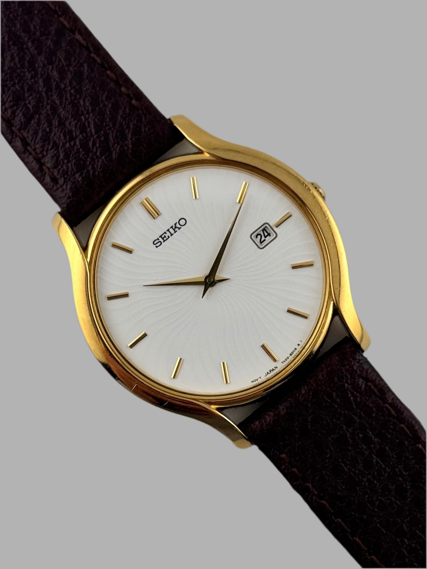 Seiko Quartz Dress Watch - Date - 7N29-8A80 Rare Wavy Sunray Dial