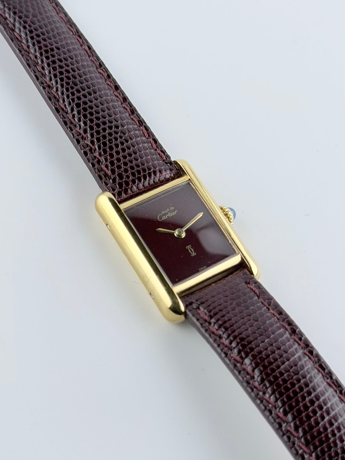 Cartier Must De Tank Paris Manual Wind - 3 - Burgundy Dial - with Pouch & Papers - Ladies