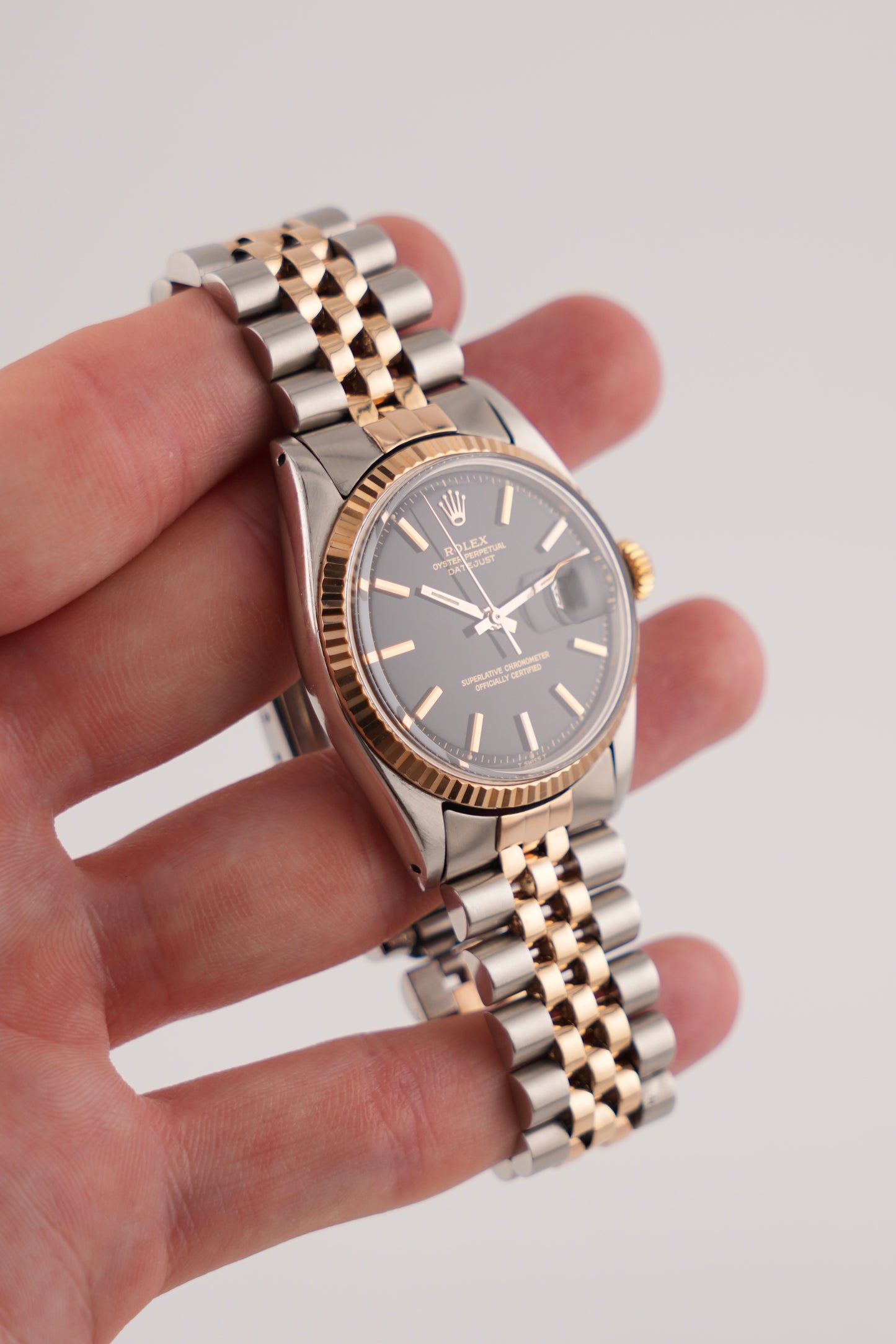 Rolex Datejust Oyster Perpetual - 1601 - Black Dial - 18k Rose Gold & Steel