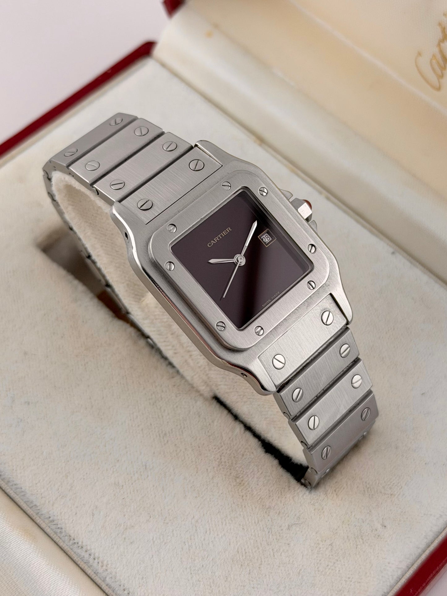 Cartier Santos Carree Automatic - Ultra Rare Burgundy - 2960 - Original Box