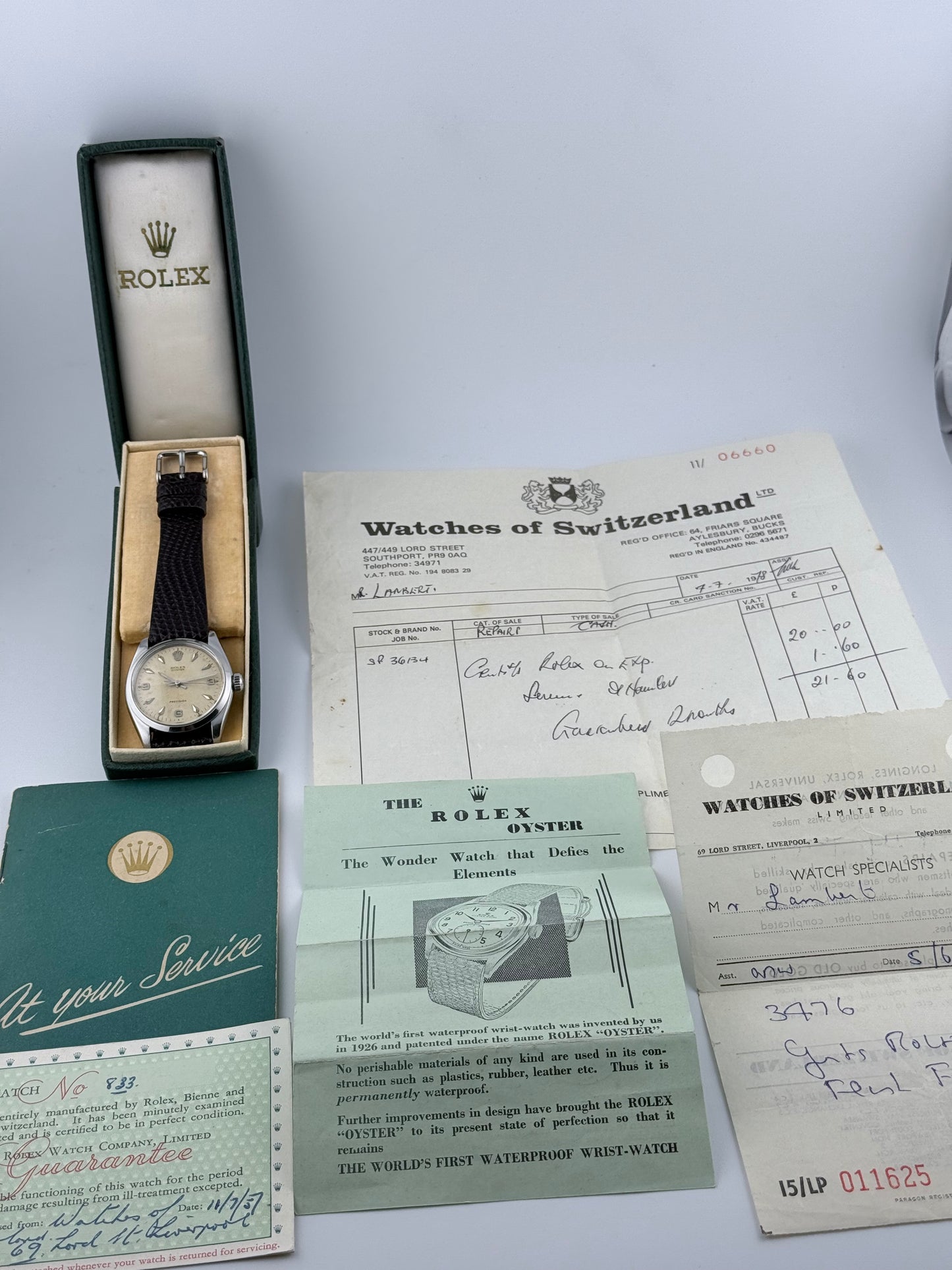 Rolex Oyster Precision Manual Wind - 6422 - Rare Chevron Dial - Collectors Set
