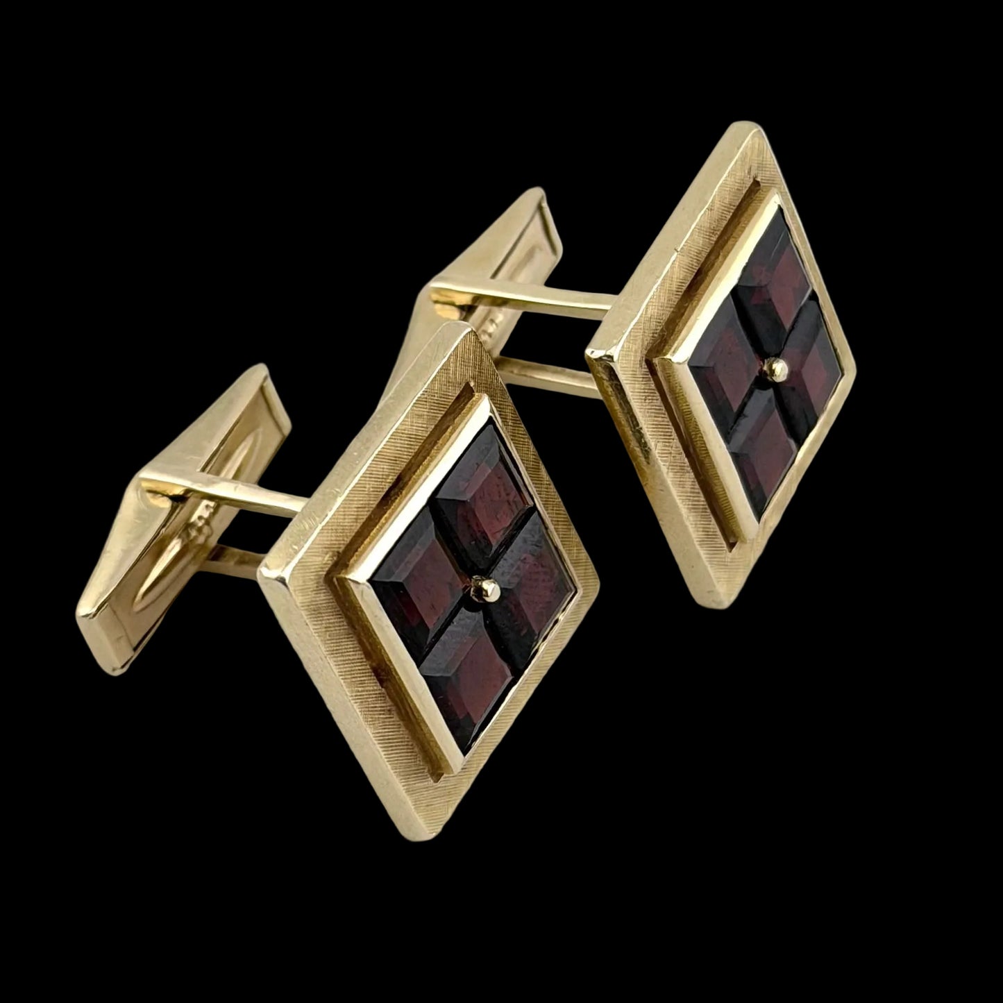 Vintage 1960s Garnet Cufflinks - 14kt Solid Gold
