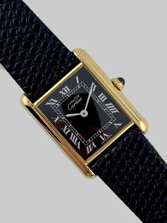Cartier Must De Tank Manual Wind - 6 - Black Dial - Exception Condition with Papers