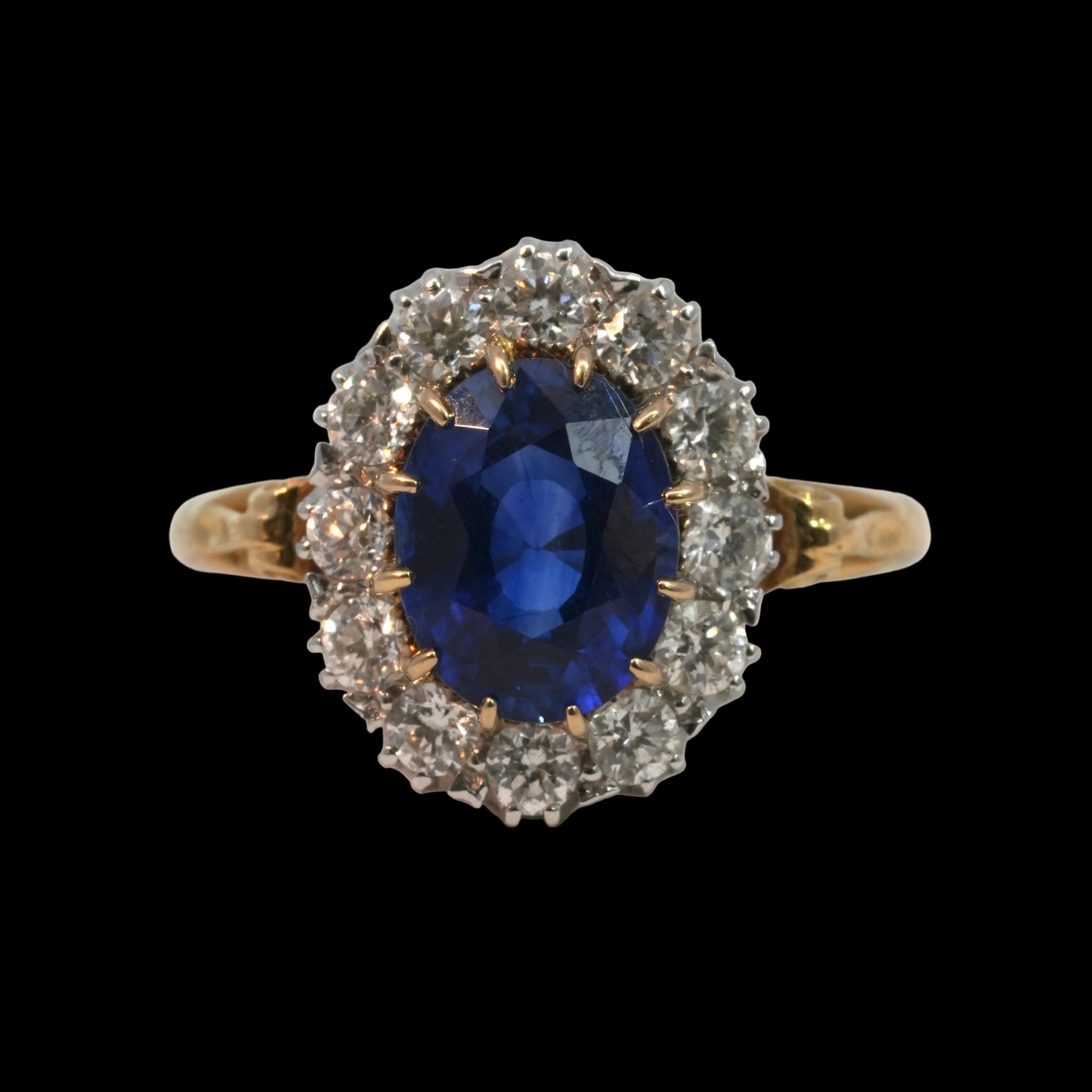 Sapphire & Diamond Cluster Ring - 18k Yellow Gold
