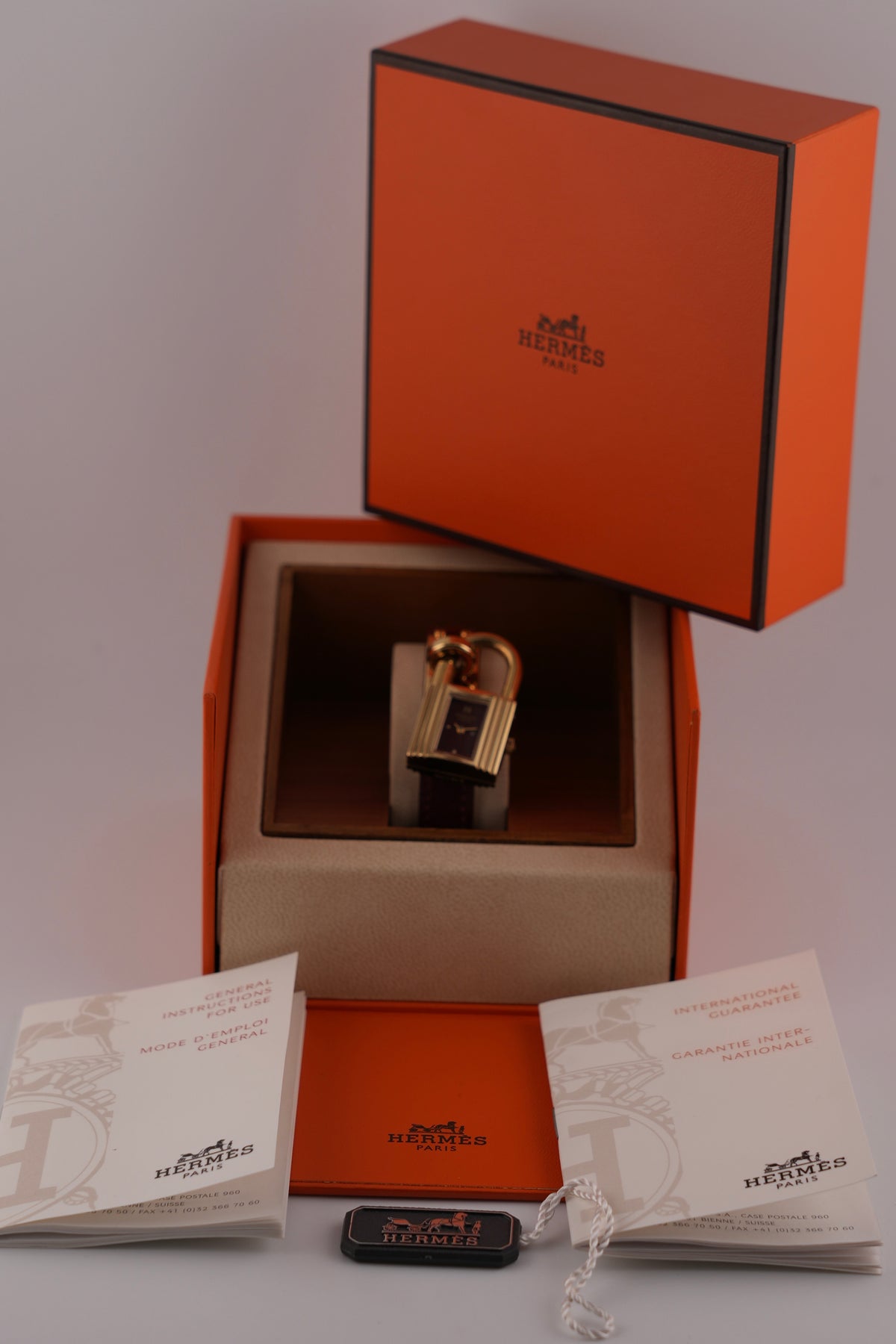 Hermes Paris Kelly Lock Watch - Burgundy - with Box, Booklets and a Tag