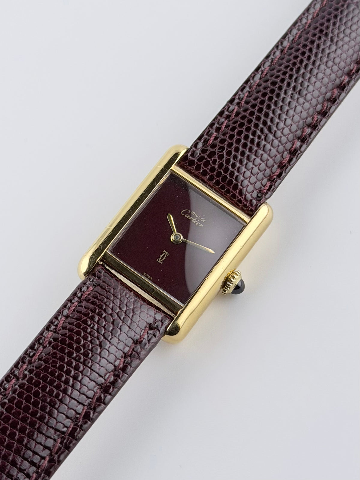 Cartier Must De Tank Paris Manual Wind - 3 - Burgundy Dial - with Pouch & Papers - Ladies