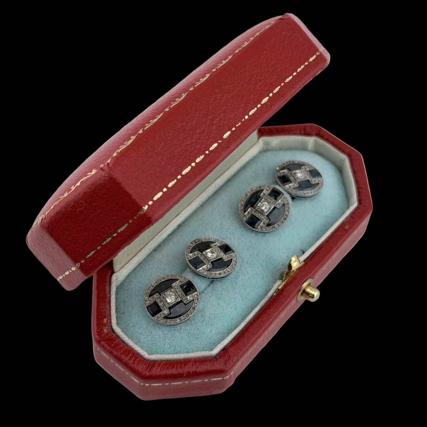 1920s Antique Art Deco Diamond and Sapphire Cufflinks - Platinum & White Gold