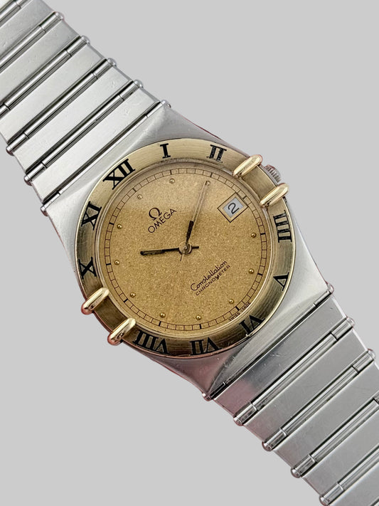 Omega Constellation Quartz Date 198.0136 - Gold Frosted Dial - Original Box & Leaflet
