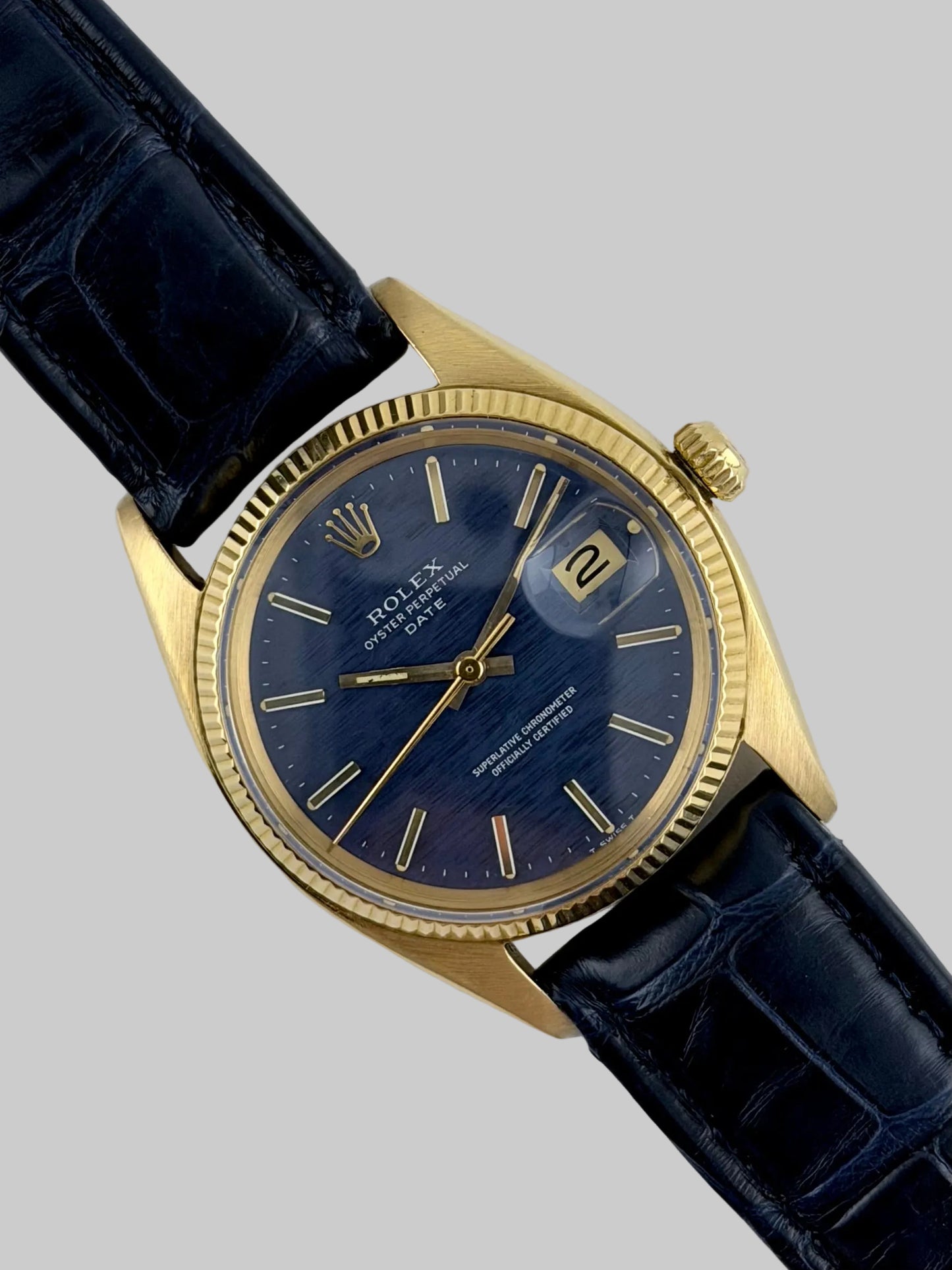Rolex Oyster Perpetual Date Automatic - 1503 - Ultra Rare Blue Shantung Dial - Solid 18k Gold