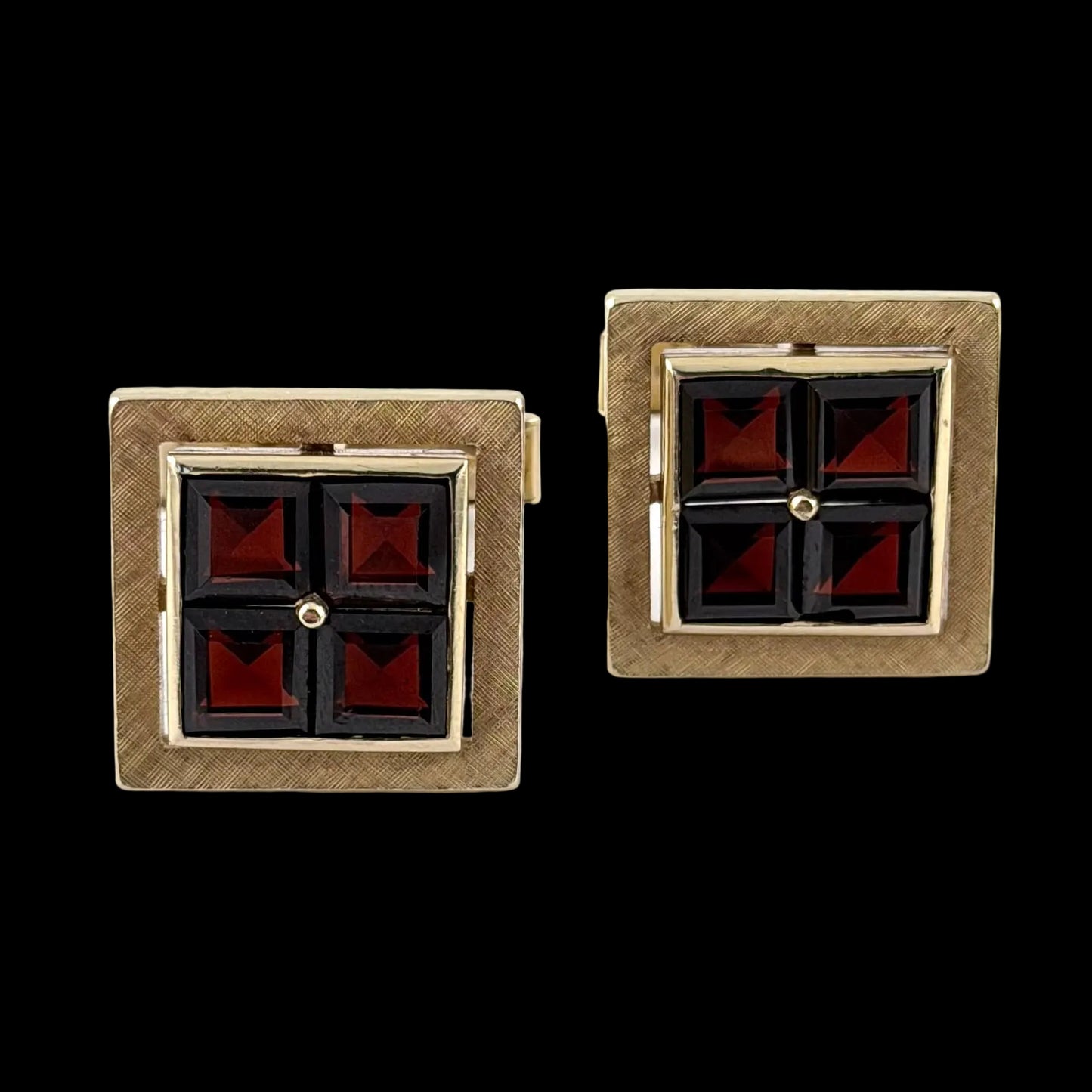 Vintage 1960s Garnet Cufflinks - 14kt Solid Gold