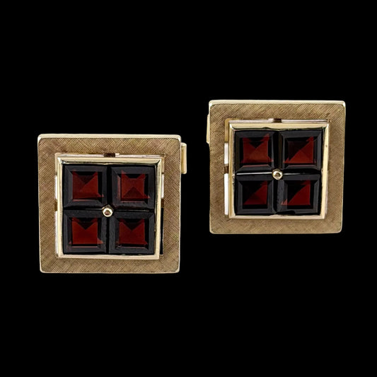 Vintage 1960s Garnet Cufflinks - 14kt Solid Gold