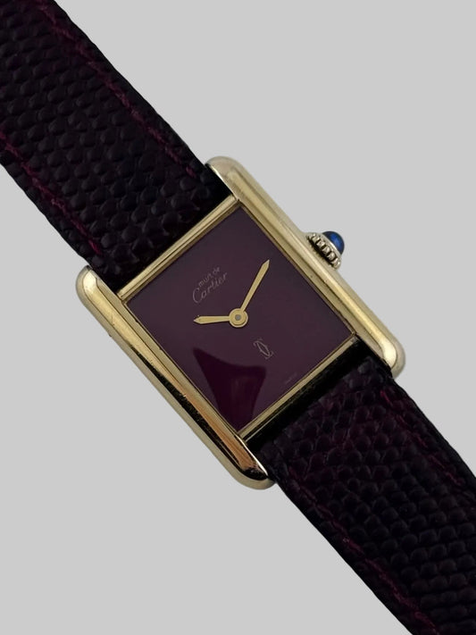 Cartier Must de Paris Tank Manual Wind - 3 - Burgundy Dial - Ladies