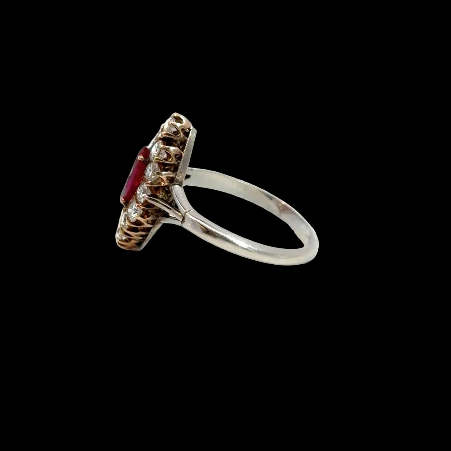 Antique Platinum, Burmese Ruby & Diamond Cluster Ring