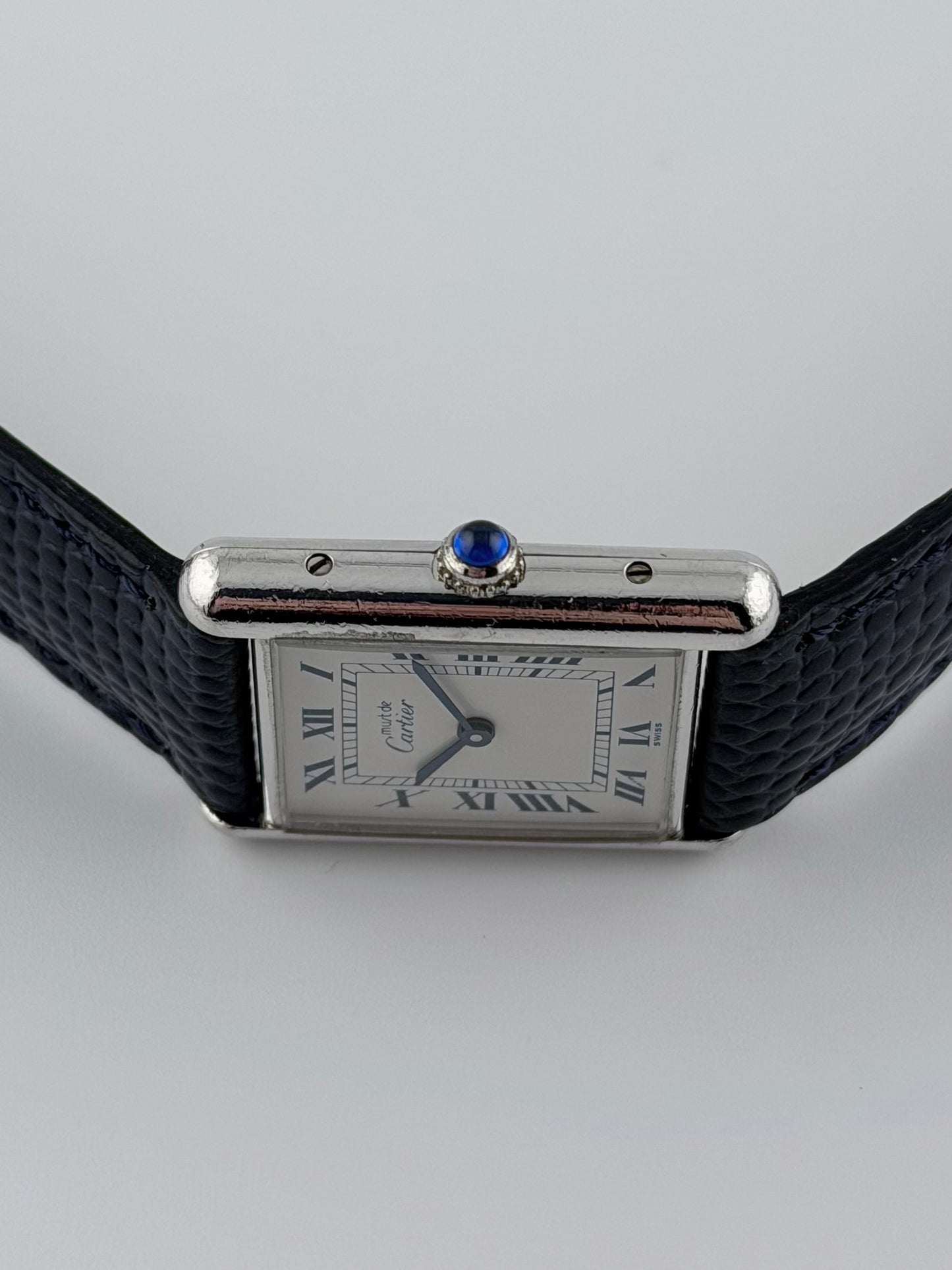 Cartier Must de Cartier Tank Quartz - 690006 - Rare White and Blue Dial - Sterling Silver