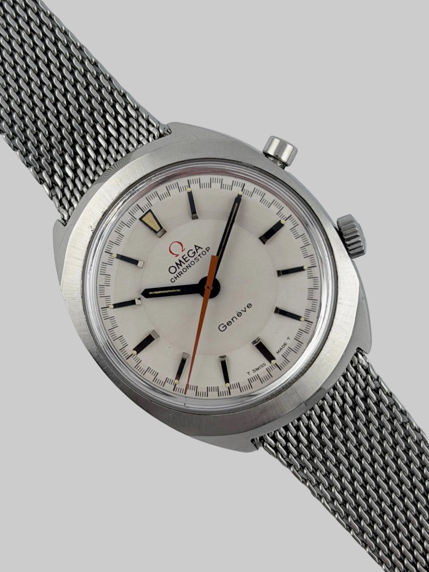 Omega Geneve Chronostop Manual Wind 145.009 - Original Bracelet - Ultra rare white dial!!