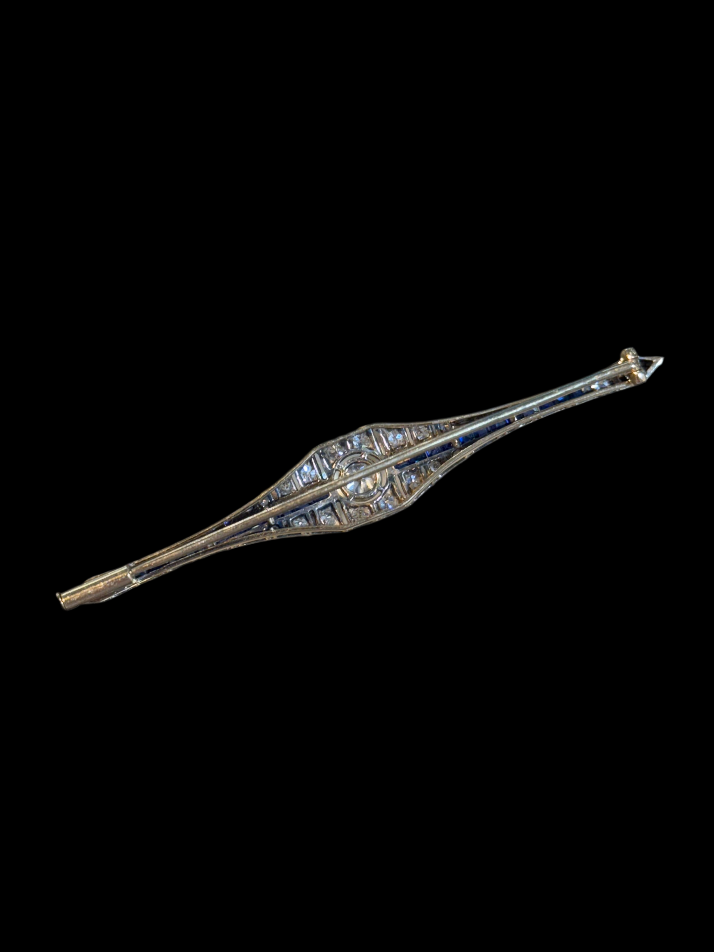 Art Deco Diamond and Sapphire Bar Brooch