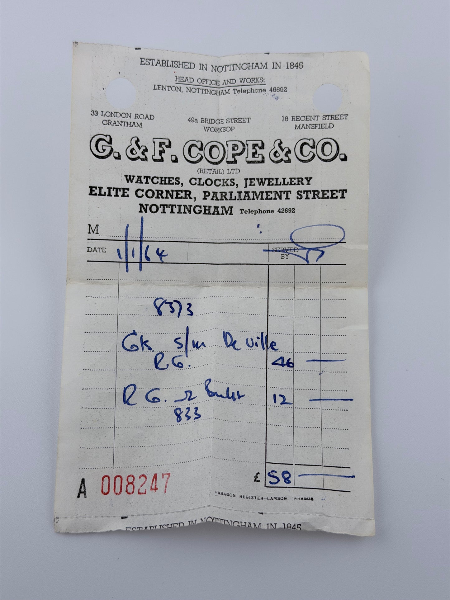 Omega Seamaster De Ville Automatic 166.020 - Original Invoice