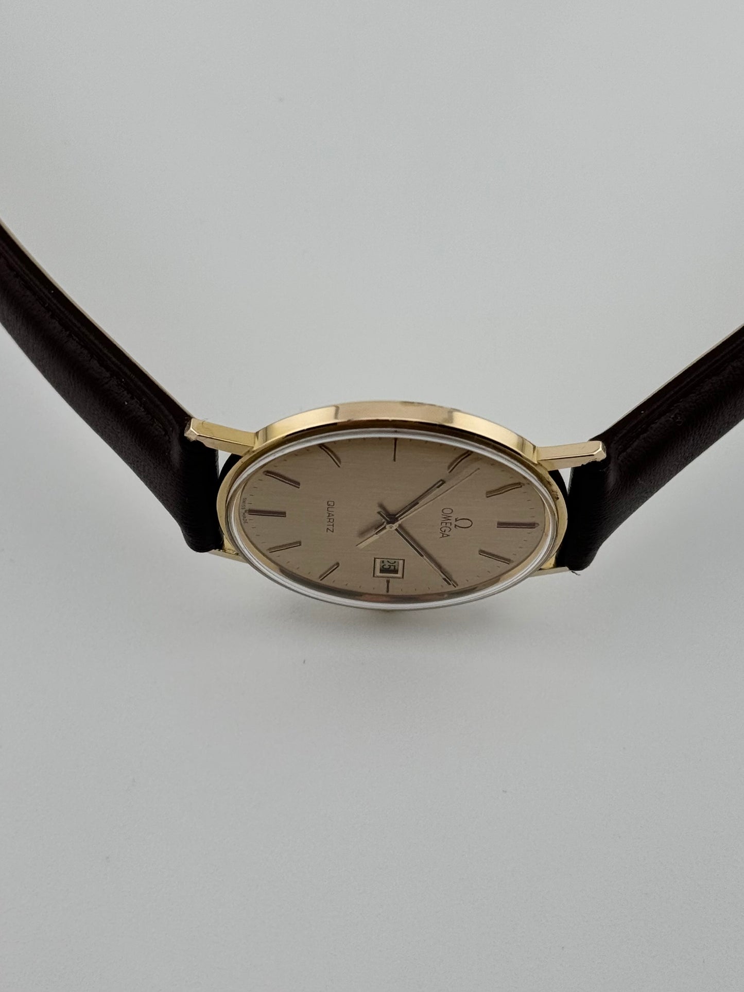 Omega Quartz Date 9ct Solid Gold - Original Box and Hang Tag