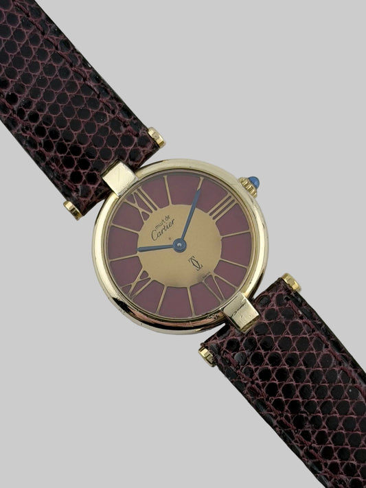 Cartier Must de Cartier Vermeil Quartz - 18 - Gold and Bordeaux Cloisonne Dial - Ladies