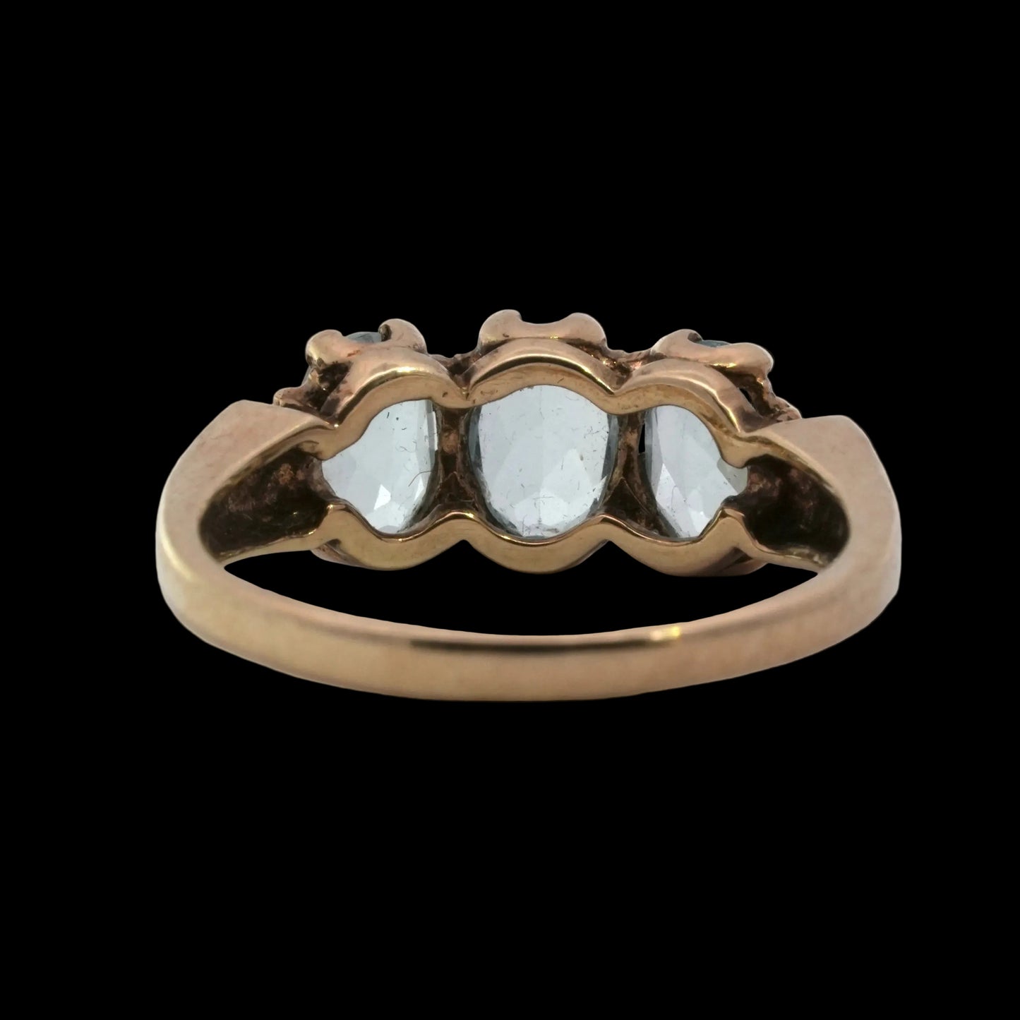 Aqua Marine 3 Stone Ring - 9k Gold