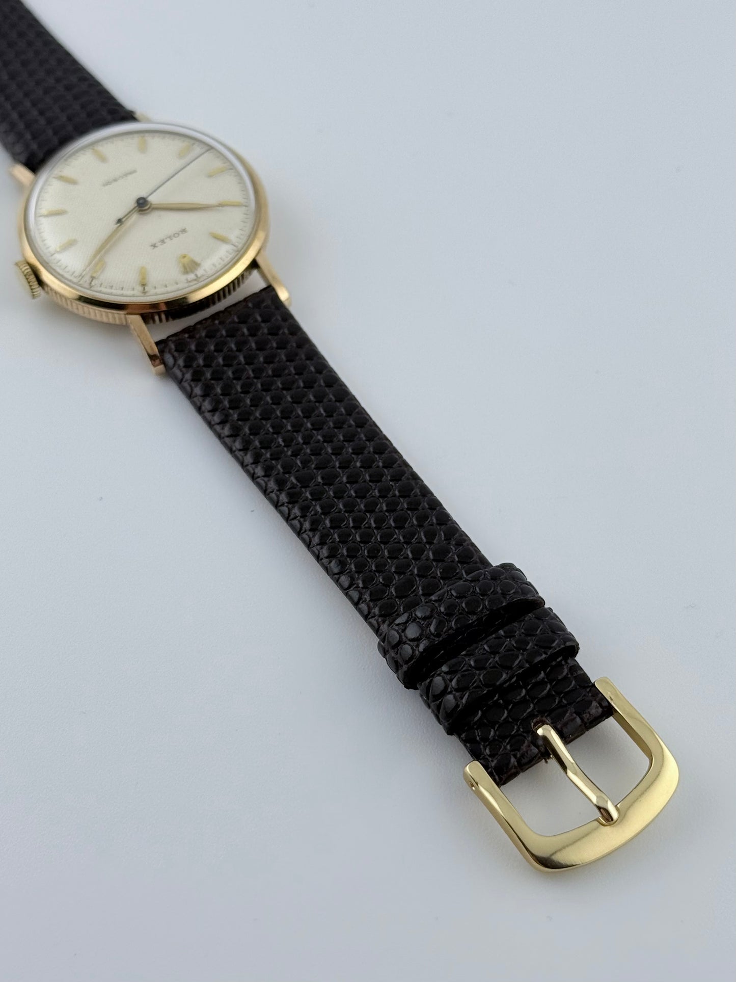 Rolex Precision Manual Wind 9ct Solid Gold - Ultra Rare Coin Edge Case - Honeycomb Dial