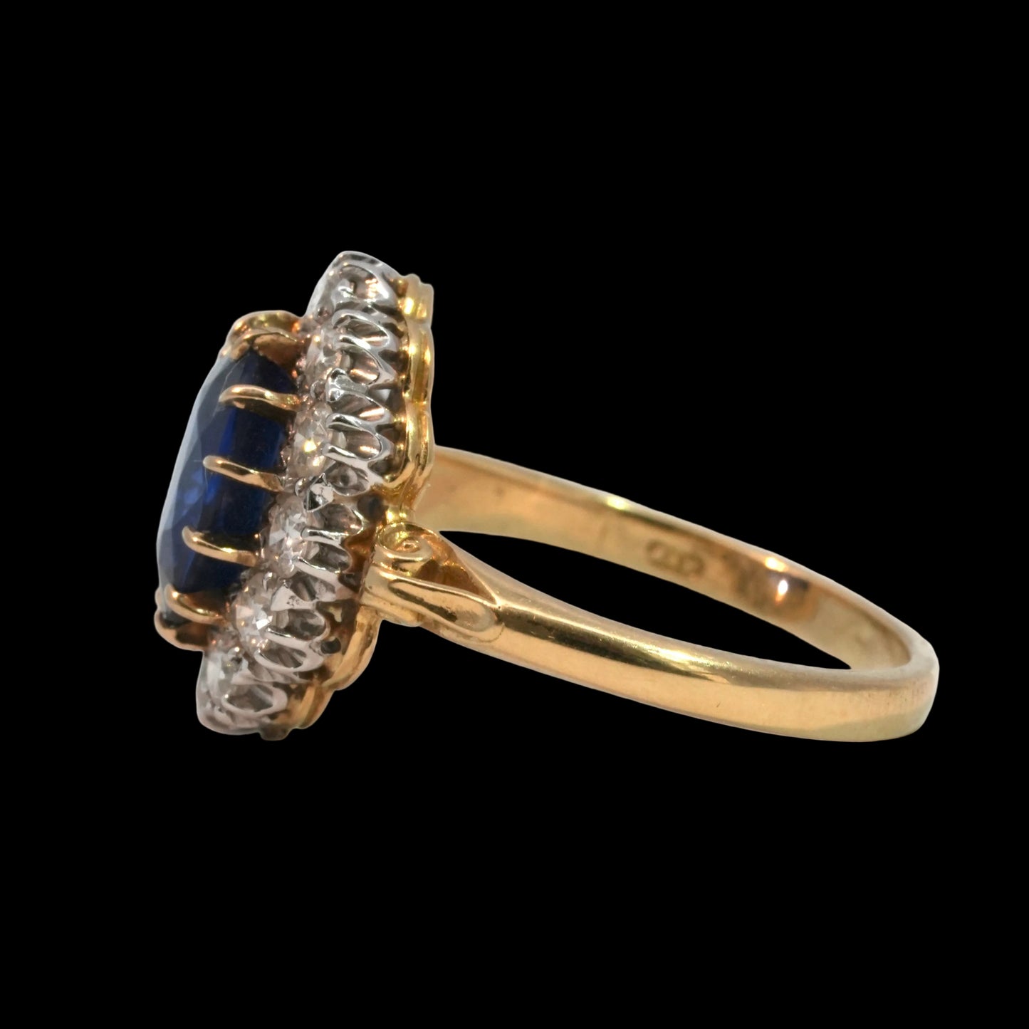 Sapphire & Diamond Cluster Ring - 18k Yellow Gold