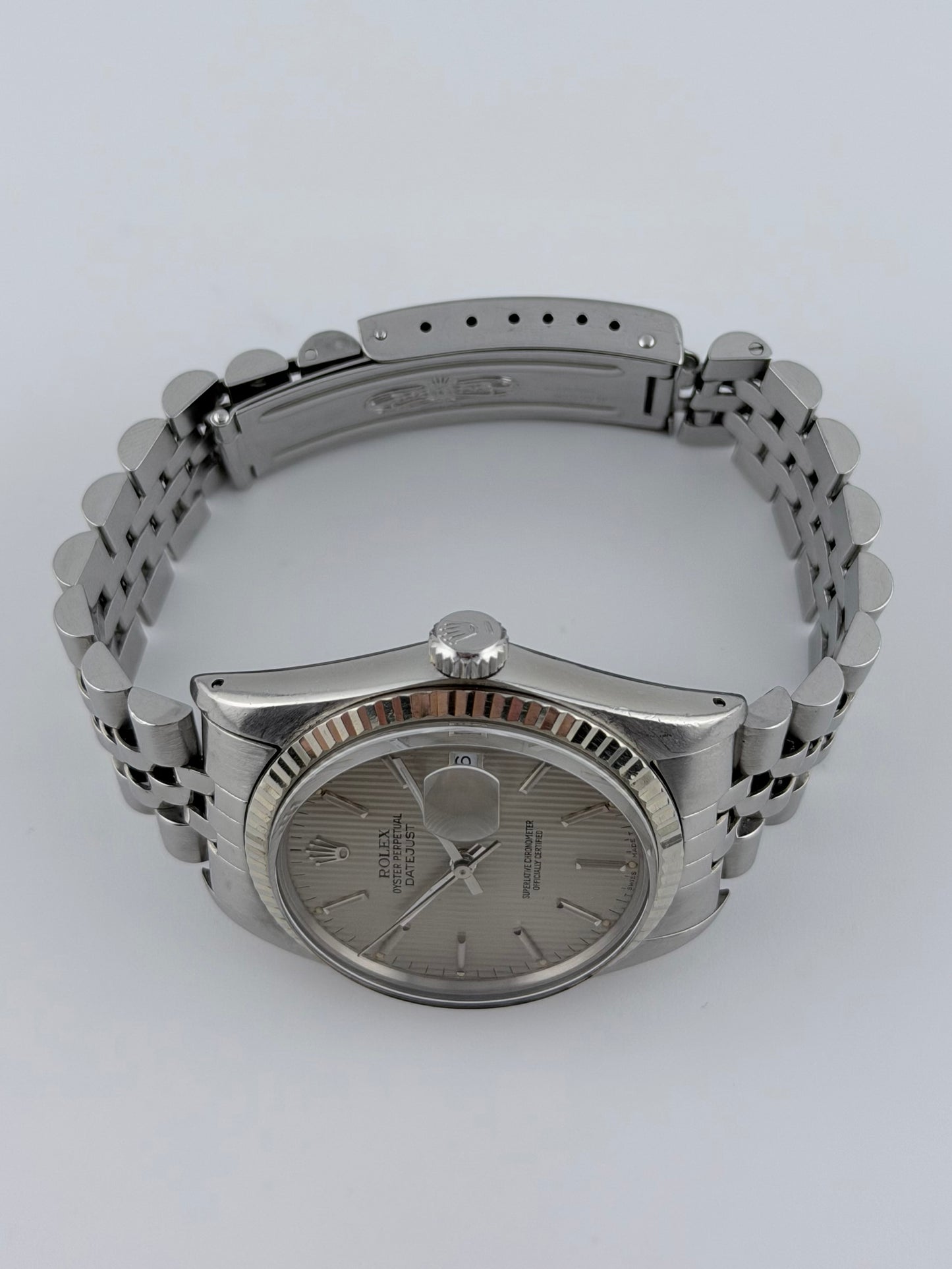 Rolex Datejust Oyster Perpetual - 16014 - White Gold Bezel - Tapestry Dial - Original Box