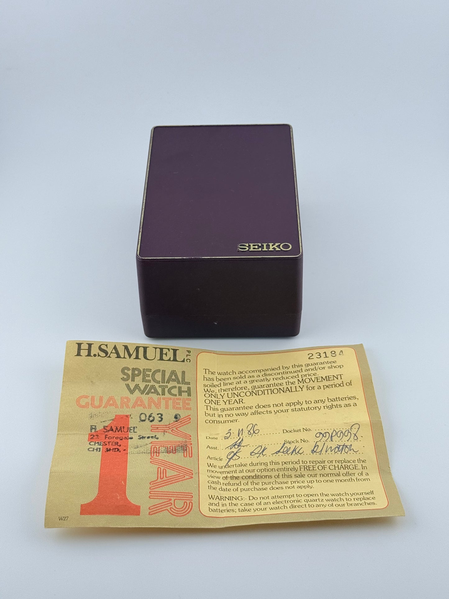 Seiko Tank Quartz 8620-5180 with original Box & Purchase Papers