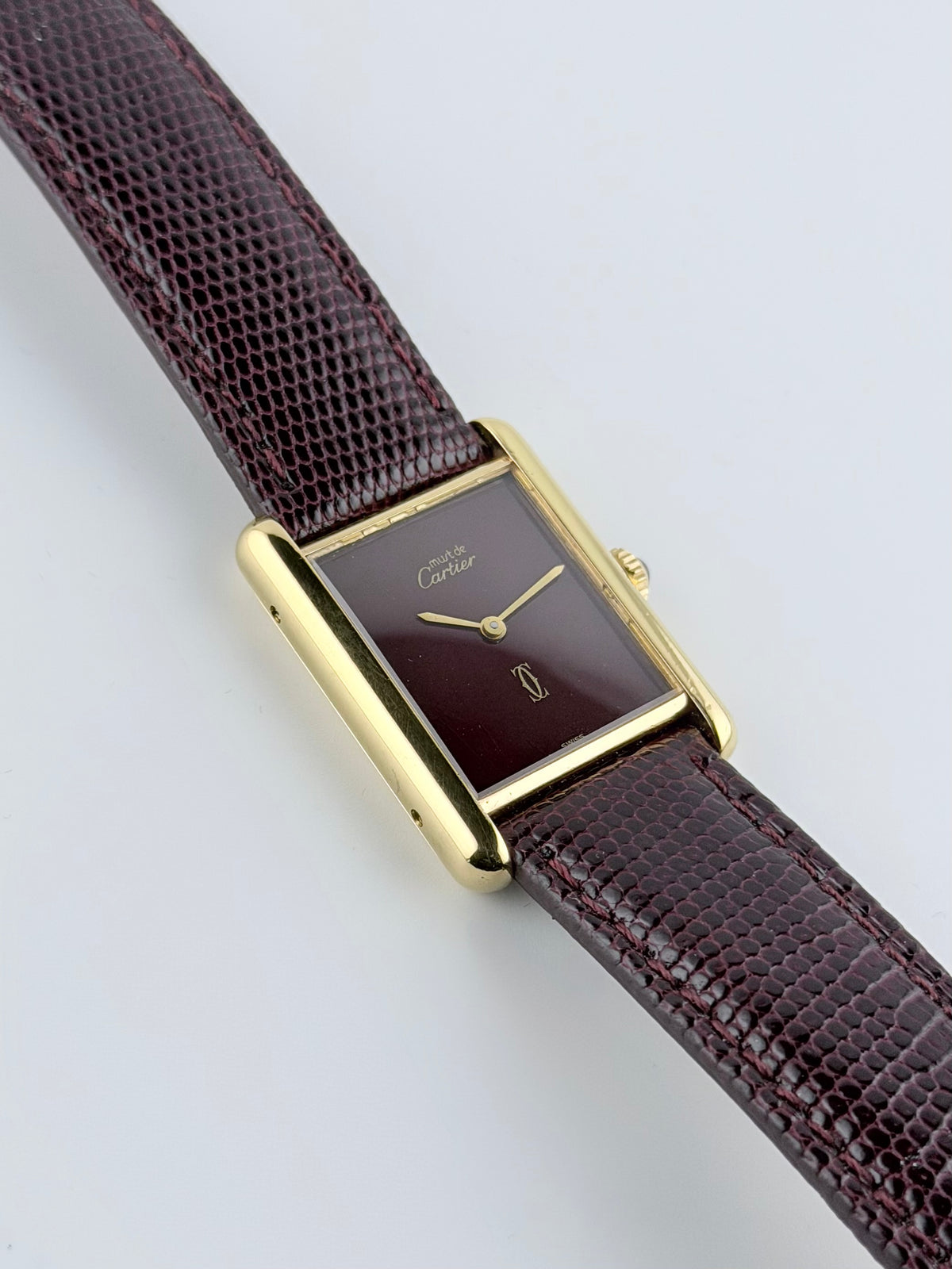 Cartier Must De Tank Paris Manual Wind - 6 LM - Burgundy Dial - with Box