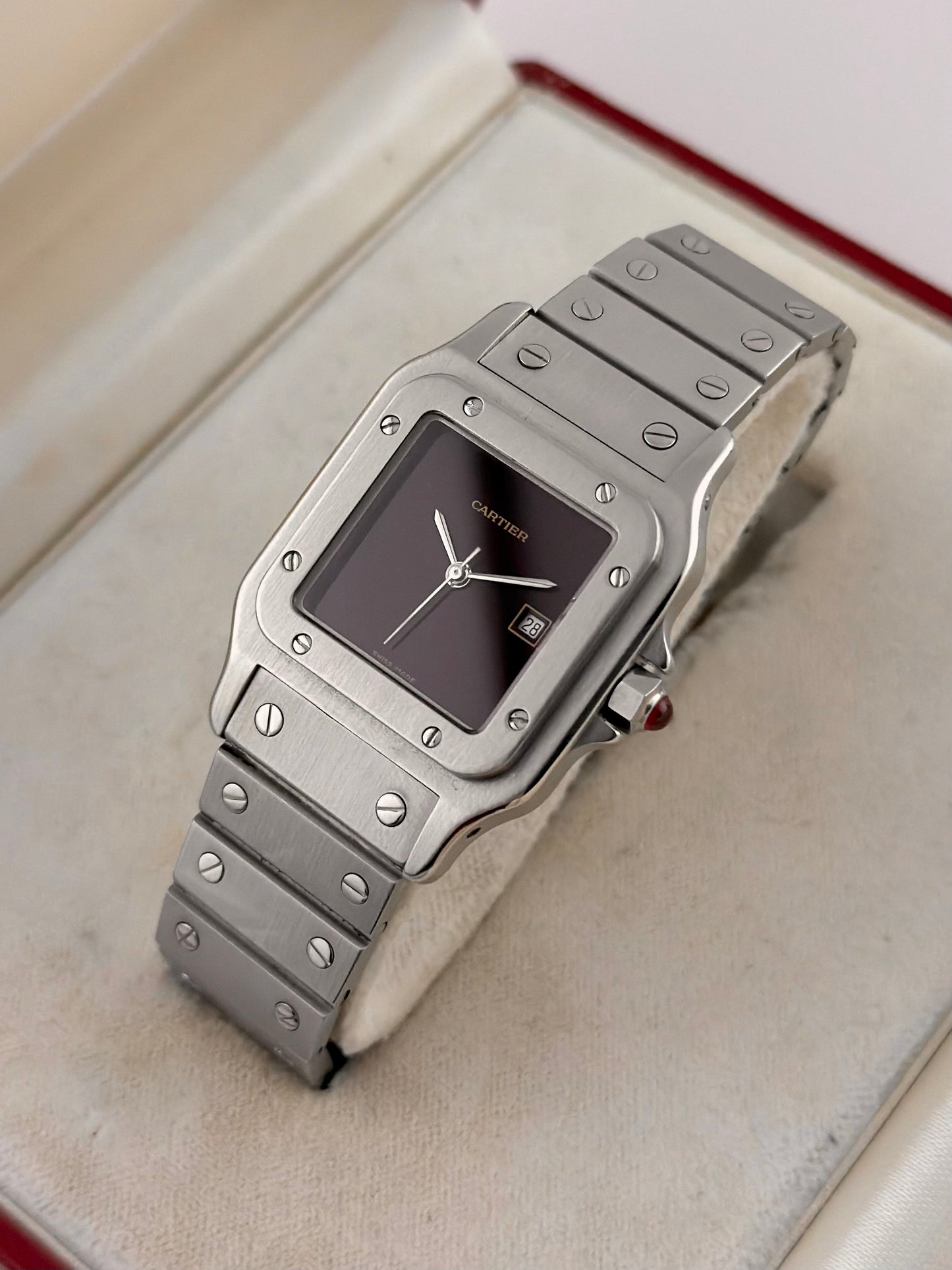 Cartier Santos Carree Automatic - Ultra Rare Burgundy - 2960 - Original Box