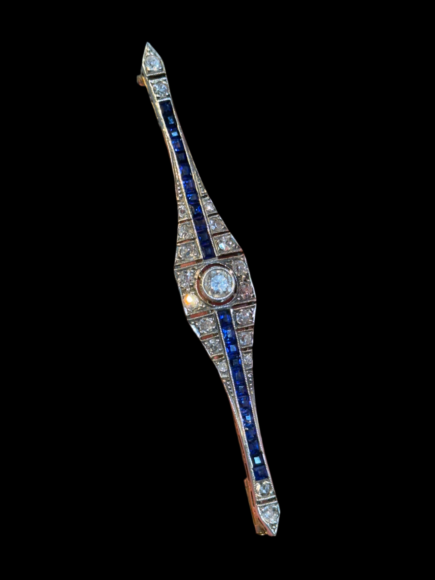 Art Deco Diamond and Sapphire Bar Brooch