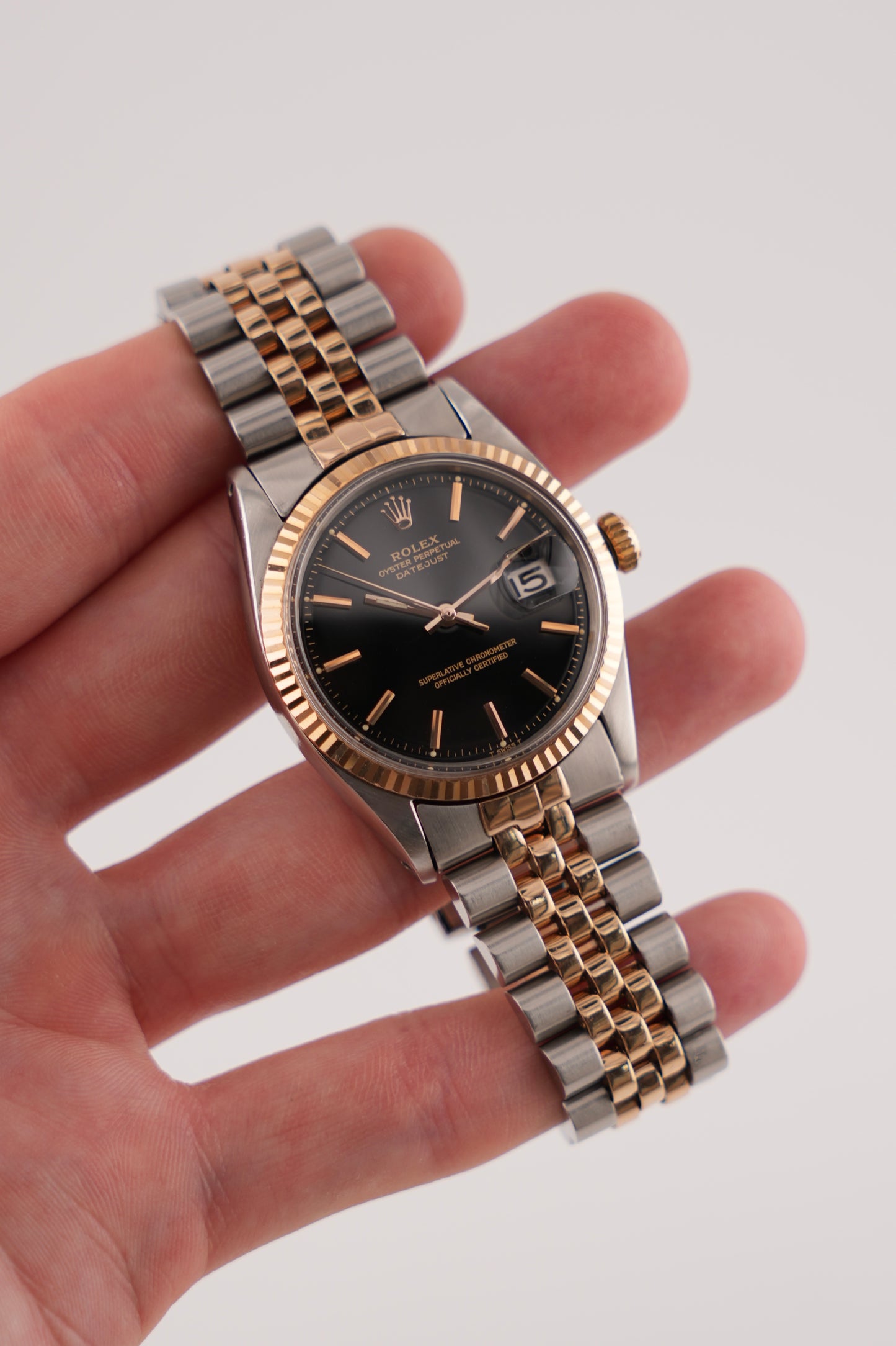 Rolex Datejust Oyster Perpetual - 1601 - Black Dial - 18k Rose Gold & Steel