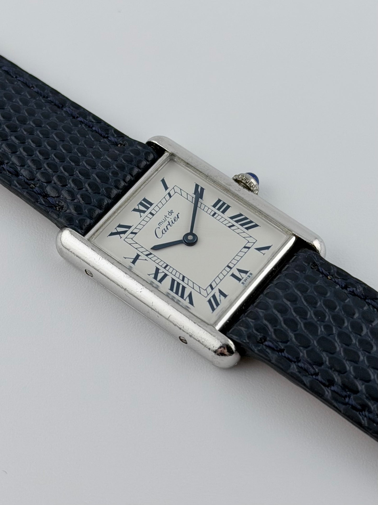 Cartier Must de Cartier Tank Quartz - 690006 - Rare White and Blue Dial - Sterling Silver