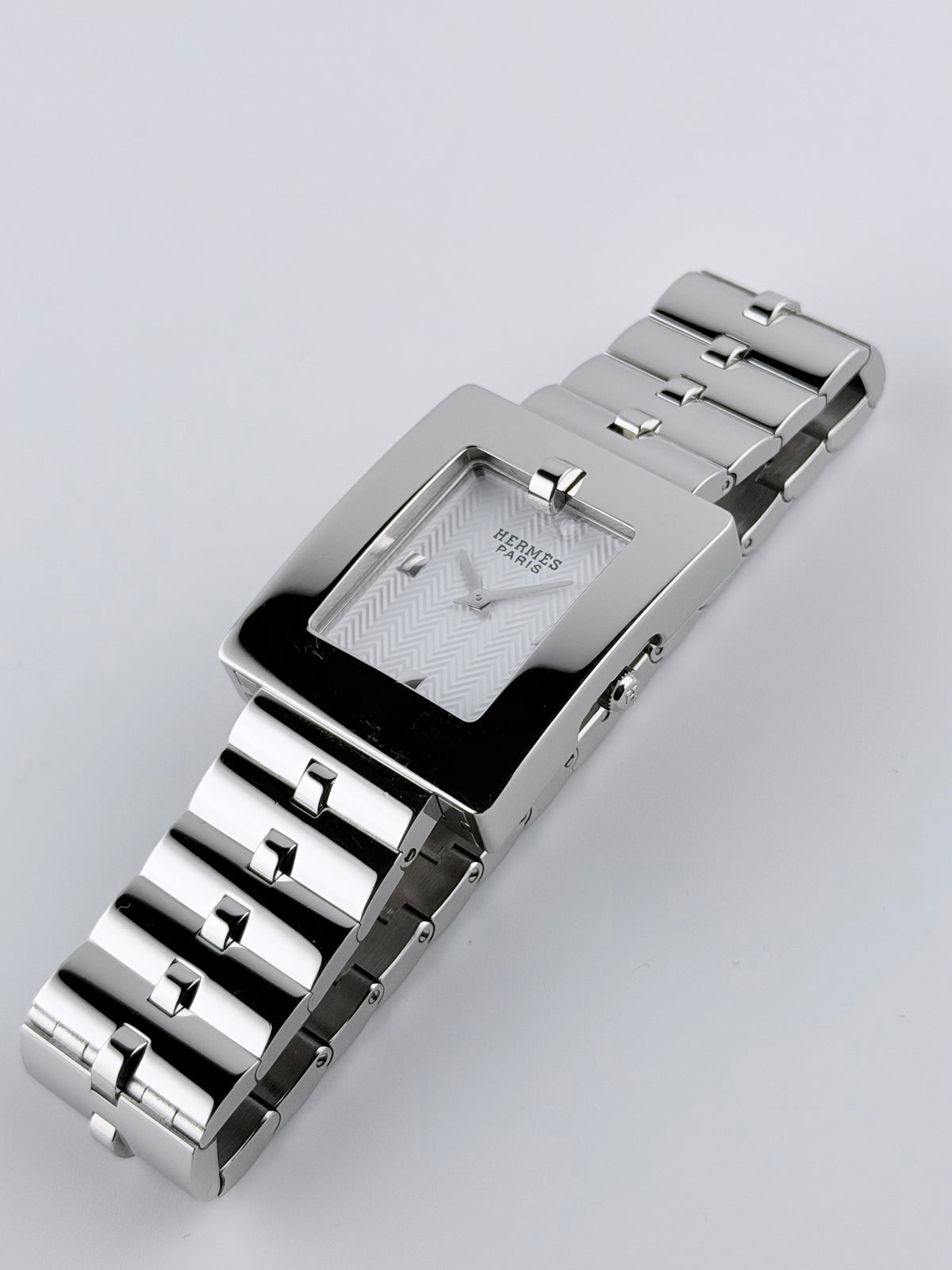 Hermes Paris Belt BE1.210 Large - White Chevron Dial - near mint - with Box/Booklet/Tag - Ladies