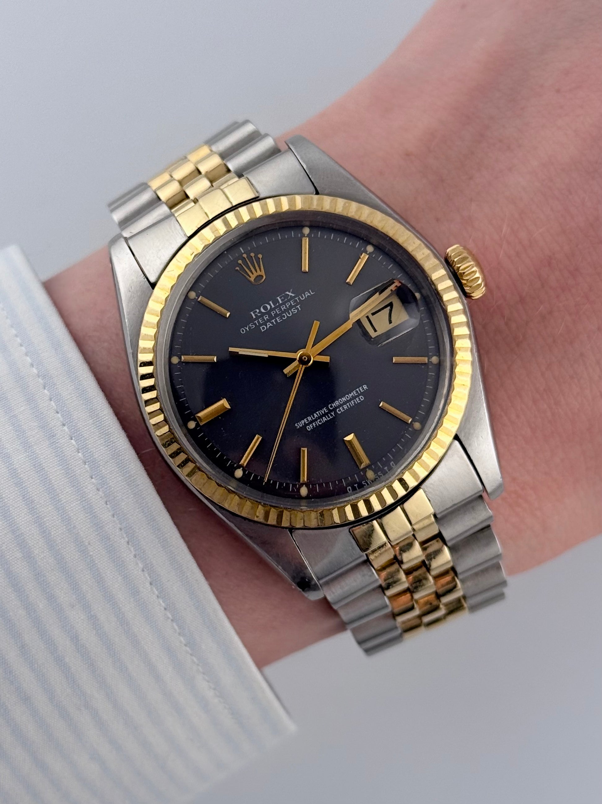 Rolex Datejust Oyster Perpetual Two-Tone 1601 Rare Soleil Sigma Dial