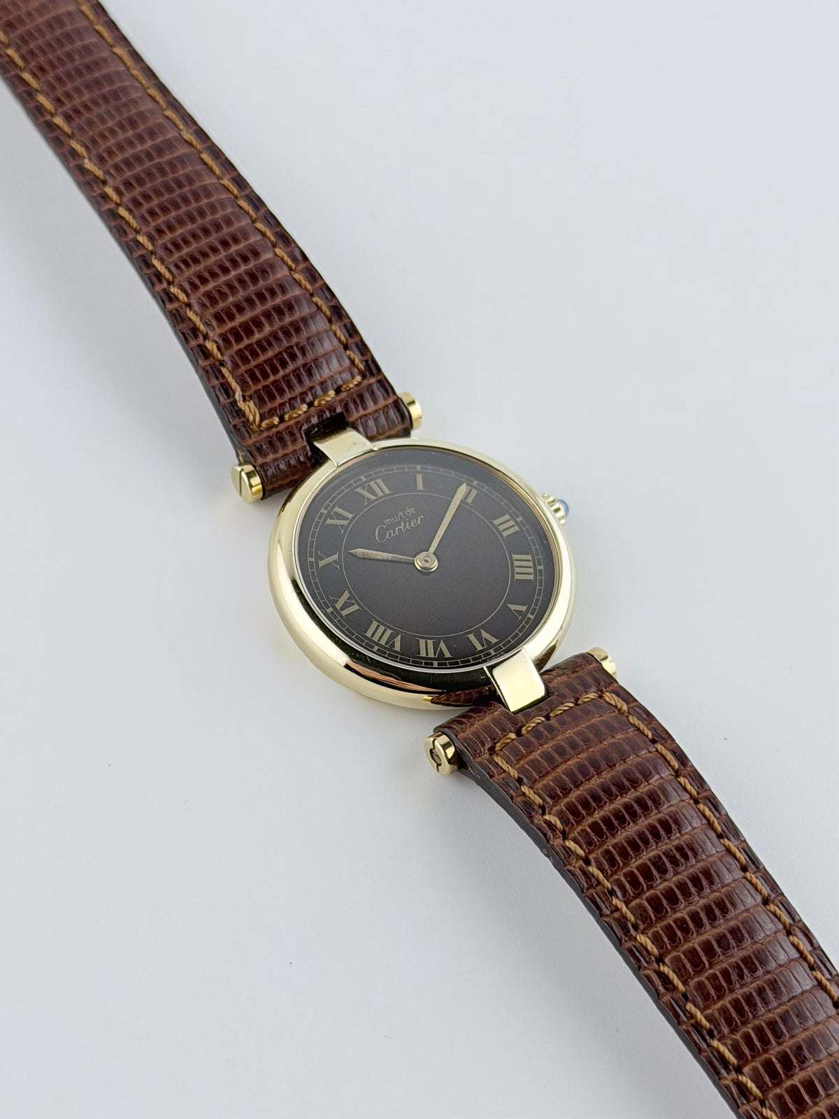 Cartier Must de Vendome Paris Quartz - 18 - Brown Wood Effect Dial - Ladies - FULL SET! - Ladies